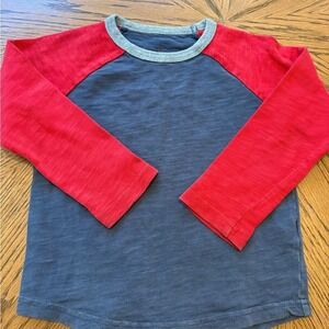 Mini Boden Kids Navy Blue Red Raglan Long Sleeve Slub Cotton T-Shirt Size 3-4Y